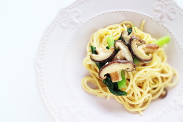 Homemade musrhoom and spinach cream sauce spaghetti