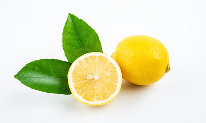 Fresh yellow lemon on white background