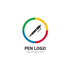 Pen logo template design. Pen logo with modern frame vector design
