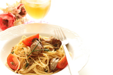 Smoked oyster and tomato spaghetti