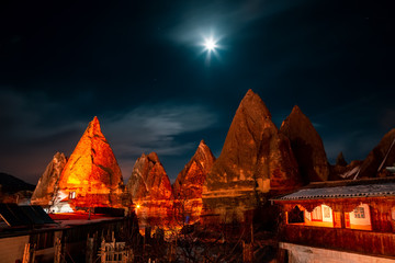 Moonlight night over Cappadocia. Gorgeous night landscape.