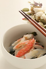Japanese crab stick and seaweed agar salad for healthy eating image