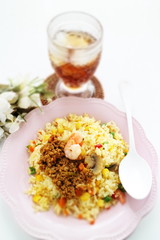 Chinese food, shrimp and vegetable stir fried with Mince curry