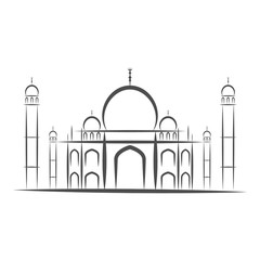 Temple Taj Mahal, Agra, India icons black and white silhouette isolated-vector illustration. White background. EPS 10