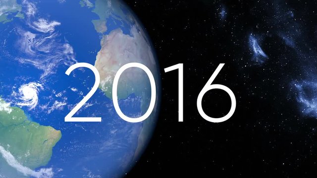 Time goes by, concept, years running over Earth rotating in space