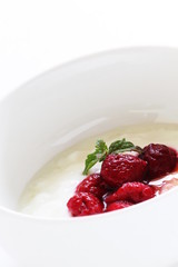 raspberry and honey on yogurt