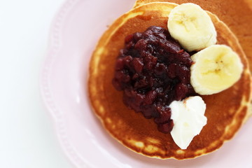 Red bean paste and banana pancake for sweet breakfast image