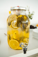 Glass bank of lemonade