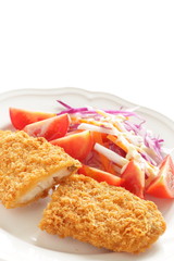 deppr fried fish served with tomato salad for Japanese food image