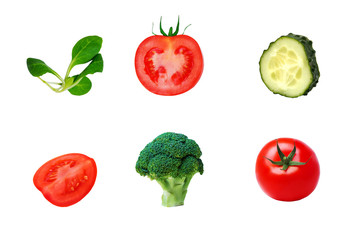 Different ripe fresh vegetables on white isolated background