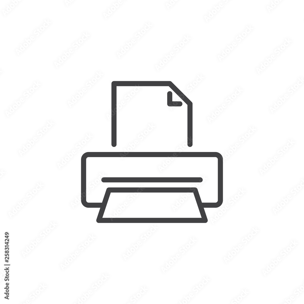 Poster printer printing paper line icon. linear style sign for mobile concept and web design. print paper d