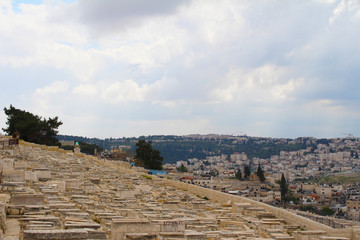 Obraz premium Panoramic view on the Jewish Cemetery, Mount of Olives, Jerusalem,Israel