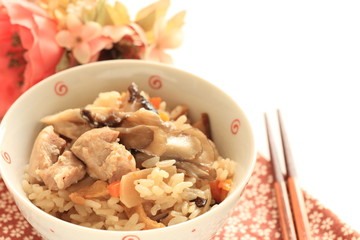 Japanese food, maitake mushroom and chicken rice