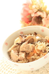 Japanese food, maitake mushroom and chicken rice