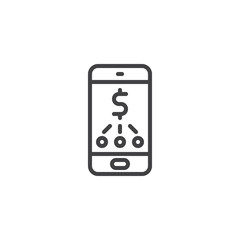 Dollar rate mobile application line icon. linear style sign for mobile concept and web design. Mobile banking app outline vector icon. e-commerce business symbol, logo illustration. Pixel perfect 