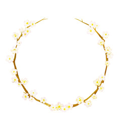 Illustration of a round strip made of twigs and small white flowers