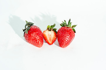  fresh strawberries. white background. crop 2019. one or several