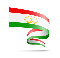 Tajikistan flag in the form of wave ribbon.