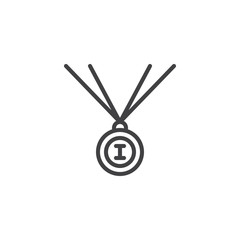 First place medal line icon. linear style sign for mobile concept and web design. Award medal with ribbon outline vector icon. Symbol, logo illustration. Pixel perfect vector graphics