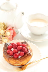 Homemade raspberry pastry and tea