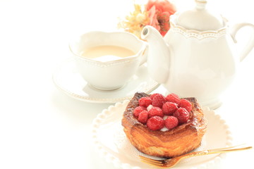 Homemade raspberry pastry and tea