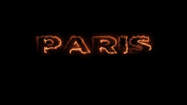  Text Paris  Burning Color with Black Background.