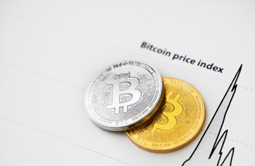 Physical bitcoins and Bitcoin Price Index on the paper.