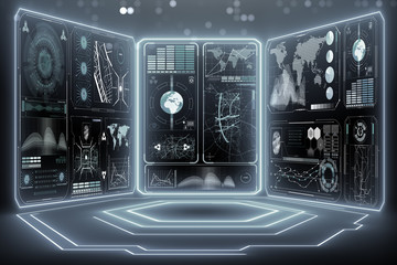 Abstract data room with futuristic design - 3d rendering