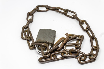 an isolated chain and rusty chain with white background