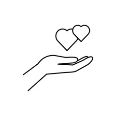 Hand holding heart line icon. Love and valentine's day symbol, logo illustration