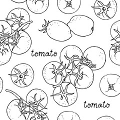 Tomato vector pattern, hand drawn background isolated on white