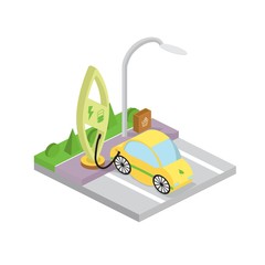 Electric car charging station. Flat illustration - 258320211