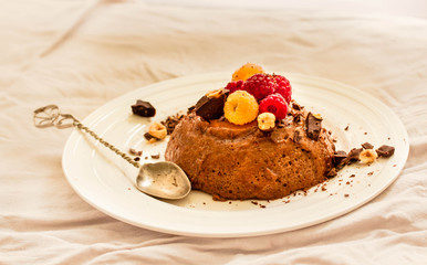 Chocolate mousse with raspberries