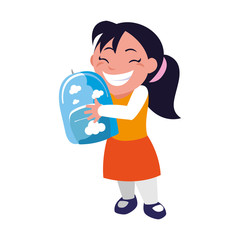 happy little schoolgirl with schoolbag character