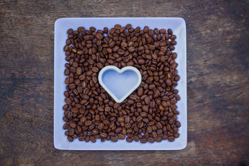 dish with coffee beans