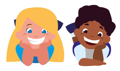 happy little interracial kids characters