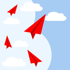 Change direction - business background vector illustration. Airplane changing direction. New idea, change, trend, courage, creative solution, innovation and unique way concept.