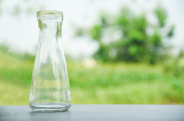 Zero waste use less plastic concept / water glass jar pitcher vase free plastic