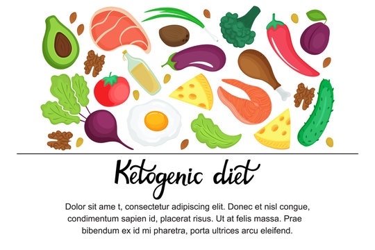 Ketogenic diet horizontal banner. Low carb dieting Paleo nutrition. Keto meal protein and fat.