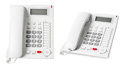 Set of White IP Phone office isolated on white background.