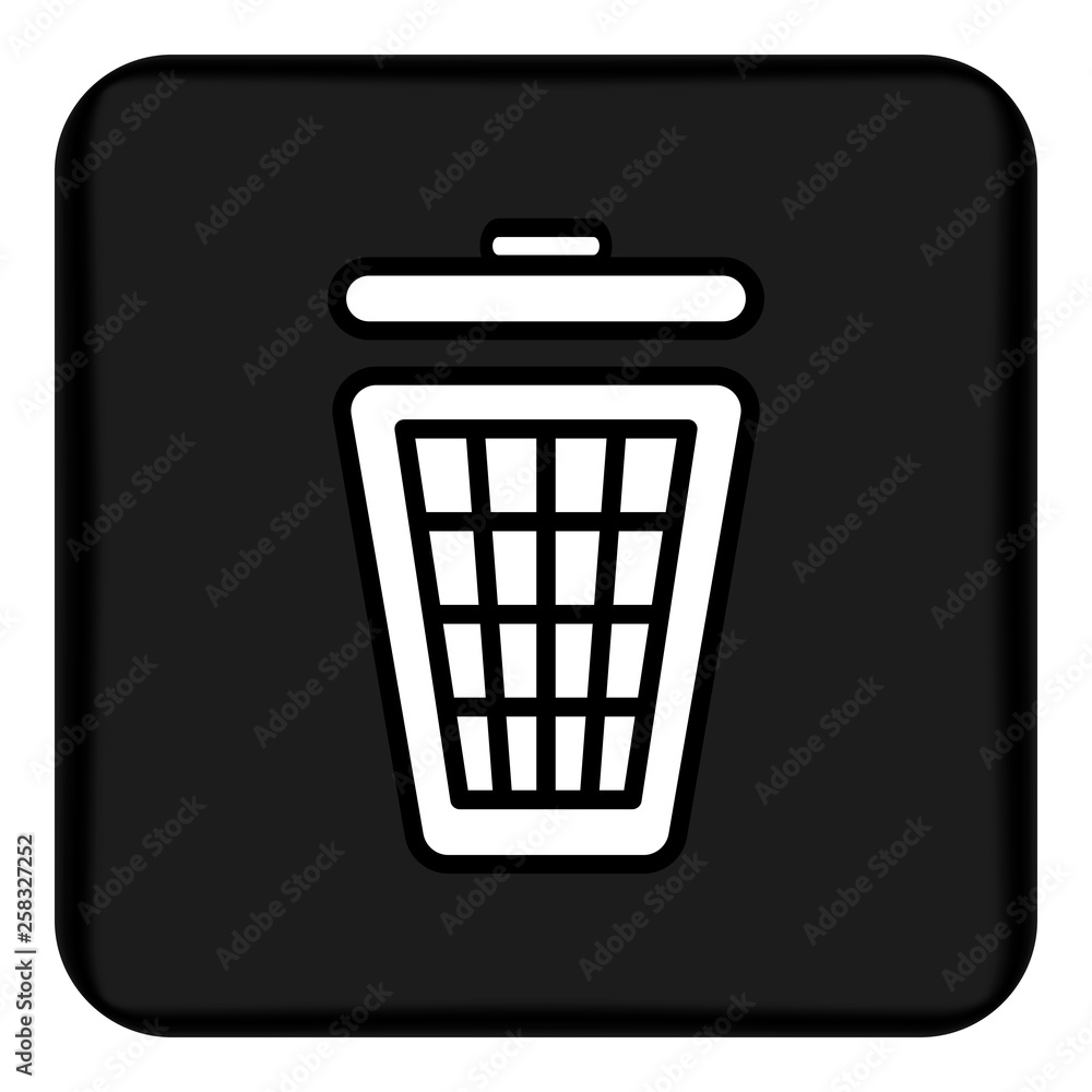 Poster vector image of a flat, linear trash can icon. black button with a white trash can