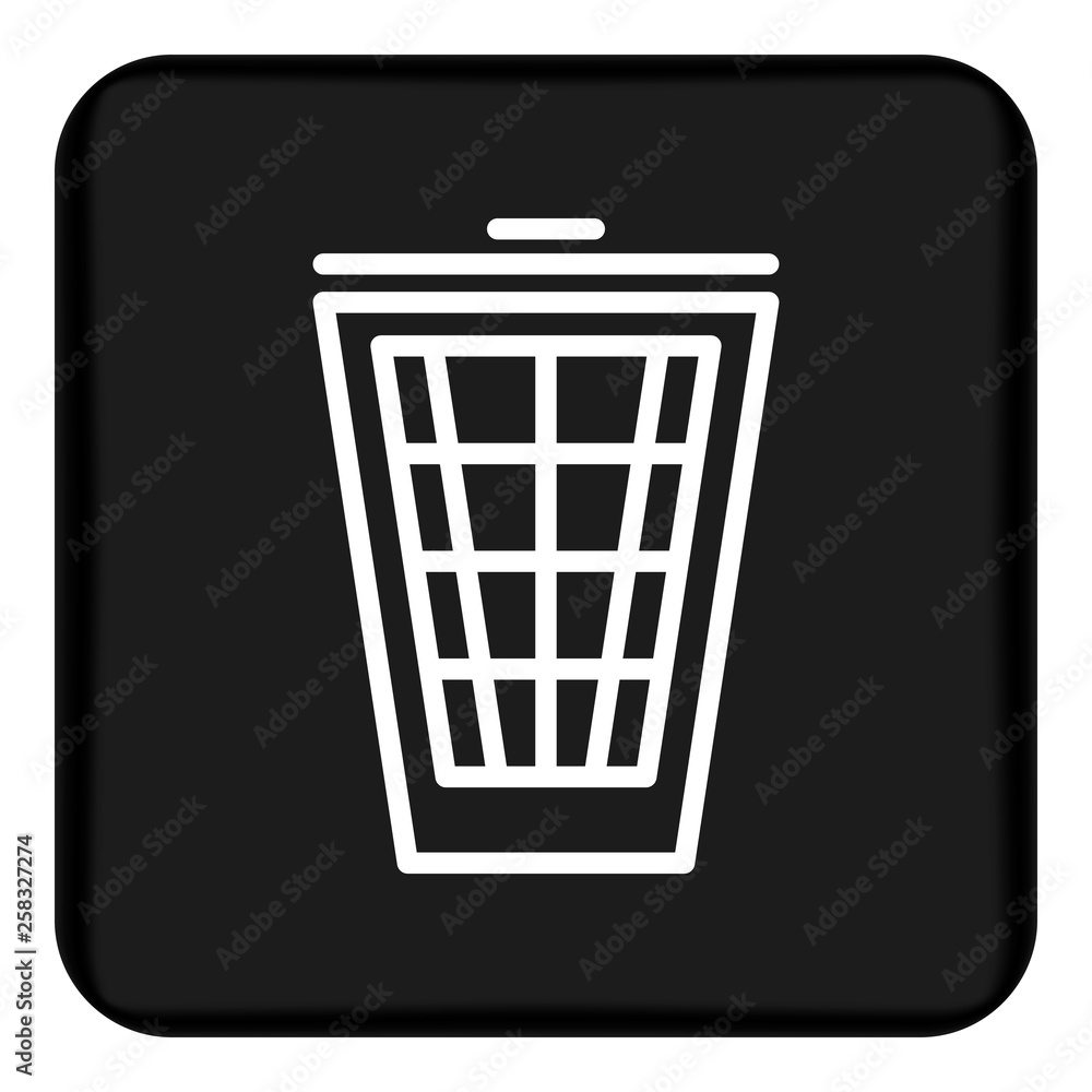 Poster vector image of a flat, linear trash can icon. black button with a white trash can
