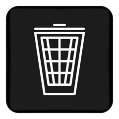 Vector image of a flat, linear trash can icon. Black button with a white trash can
