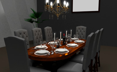 fancy dinner table in a room.