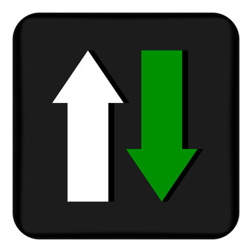 Vector image of a flat icon with arrows of white and green in opposite directions. Design icons for transferring, updating, downloading data