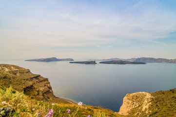 Beautiful landscape with sea view of the Nea Kameni