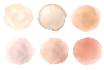 A set of watercolor round brush strokes on white background. Skin tone palette