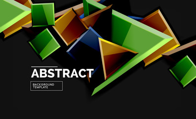 Glossy mosaic style geometric shapes - squares and triangles on black