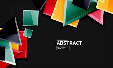 Glossy mosaic style geometric shapes - squares and triangles on black