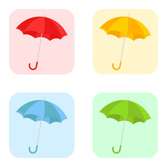 Fototapeta na wymiar Logos umbrellas. Set of multi colored umbrellas. Vector illustration. EPS 10.